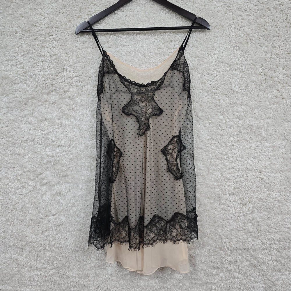 Victorias Secret Womens Mesh Lace Polka Dot Slip Chemise Size M Vintage Romantic